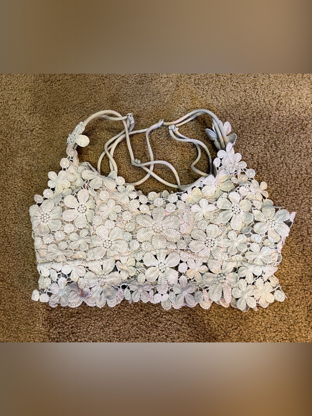 Pink Lily White Floral Crochet Bralette with Double Straps